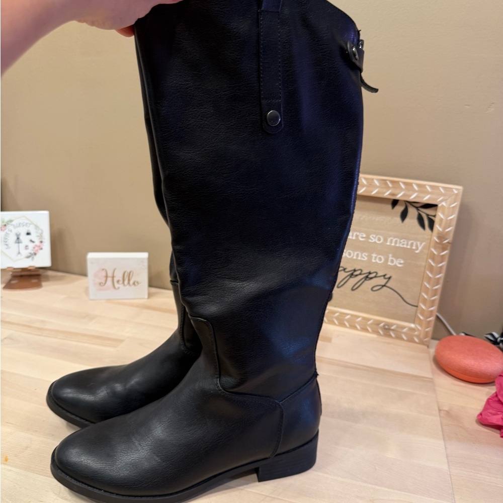 Elegant Black Leather Knee-High Boots